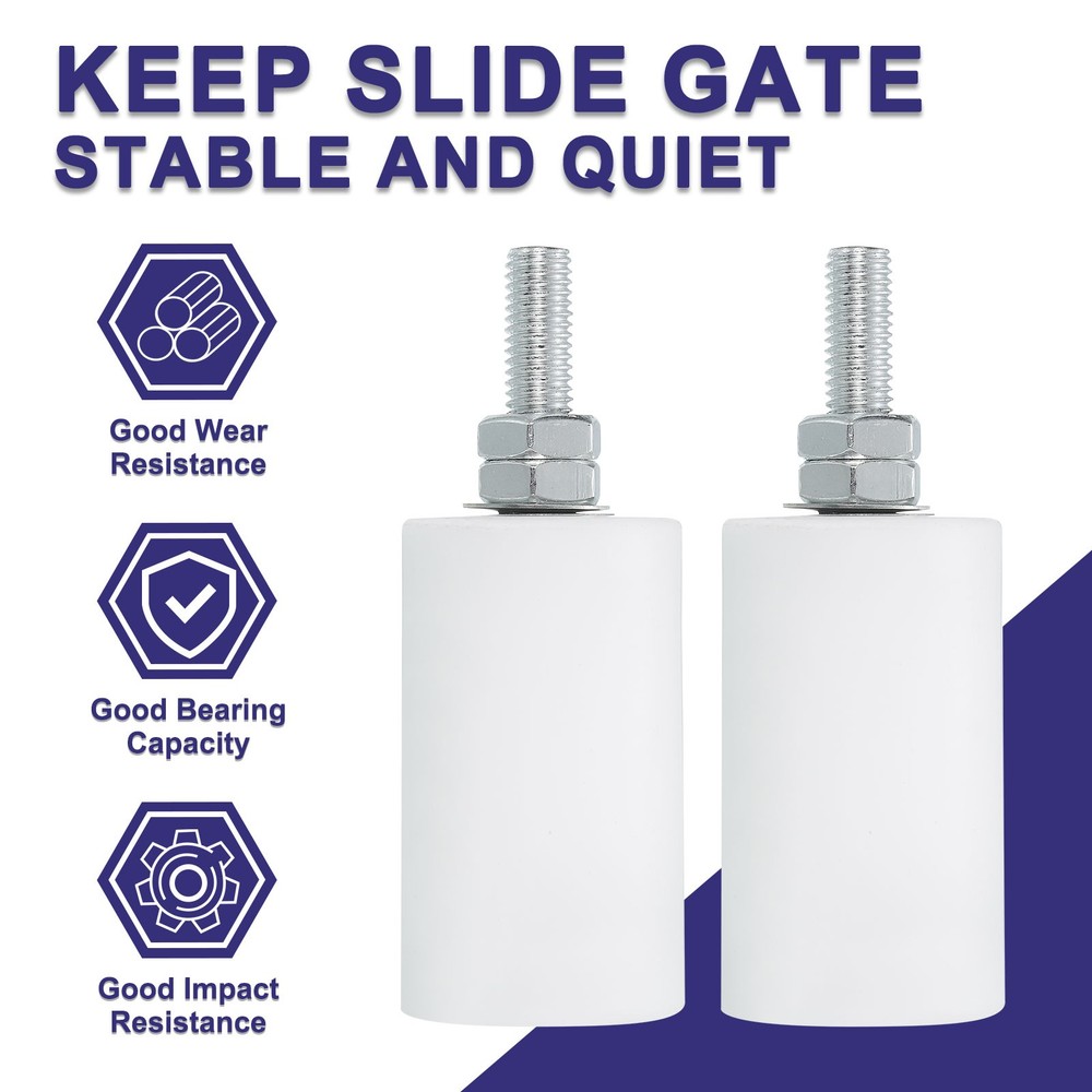 8Pcs Slide Gate Guide Roller, 2.7" Nylon Rollers Gate Support Assembly, White