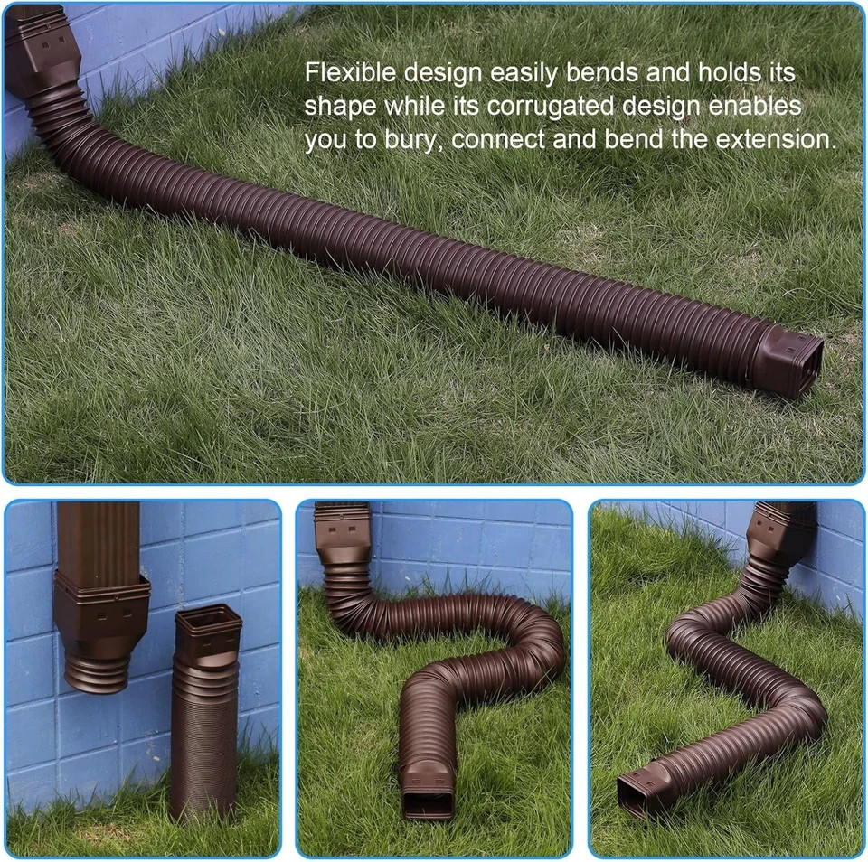 11.5ft Long Gutter Downspout Extensions Flexible, Drain Brown