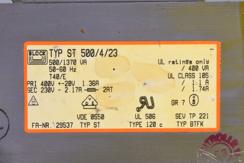 BLOCK ST 500/4/23, Control and isolating transformer