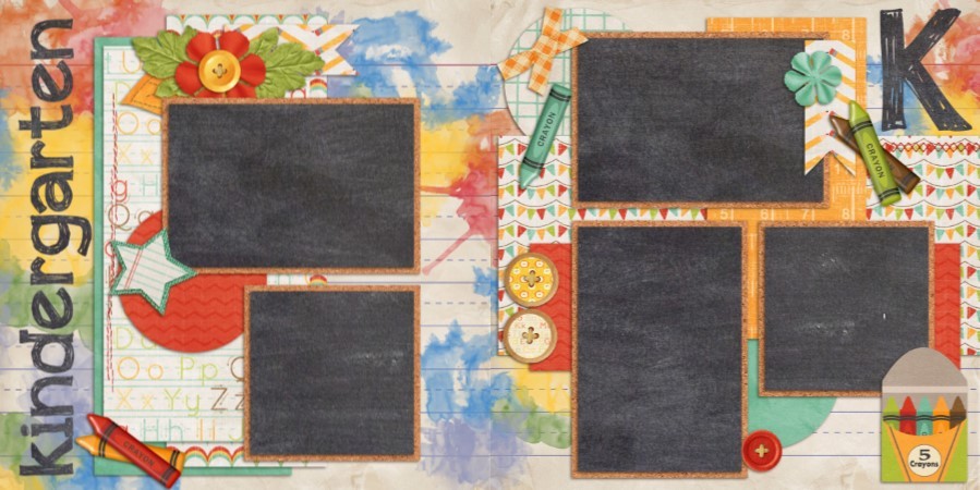 KINDERGARTEN - 2 Premade Scrapbook Pages - EZ Layout 836