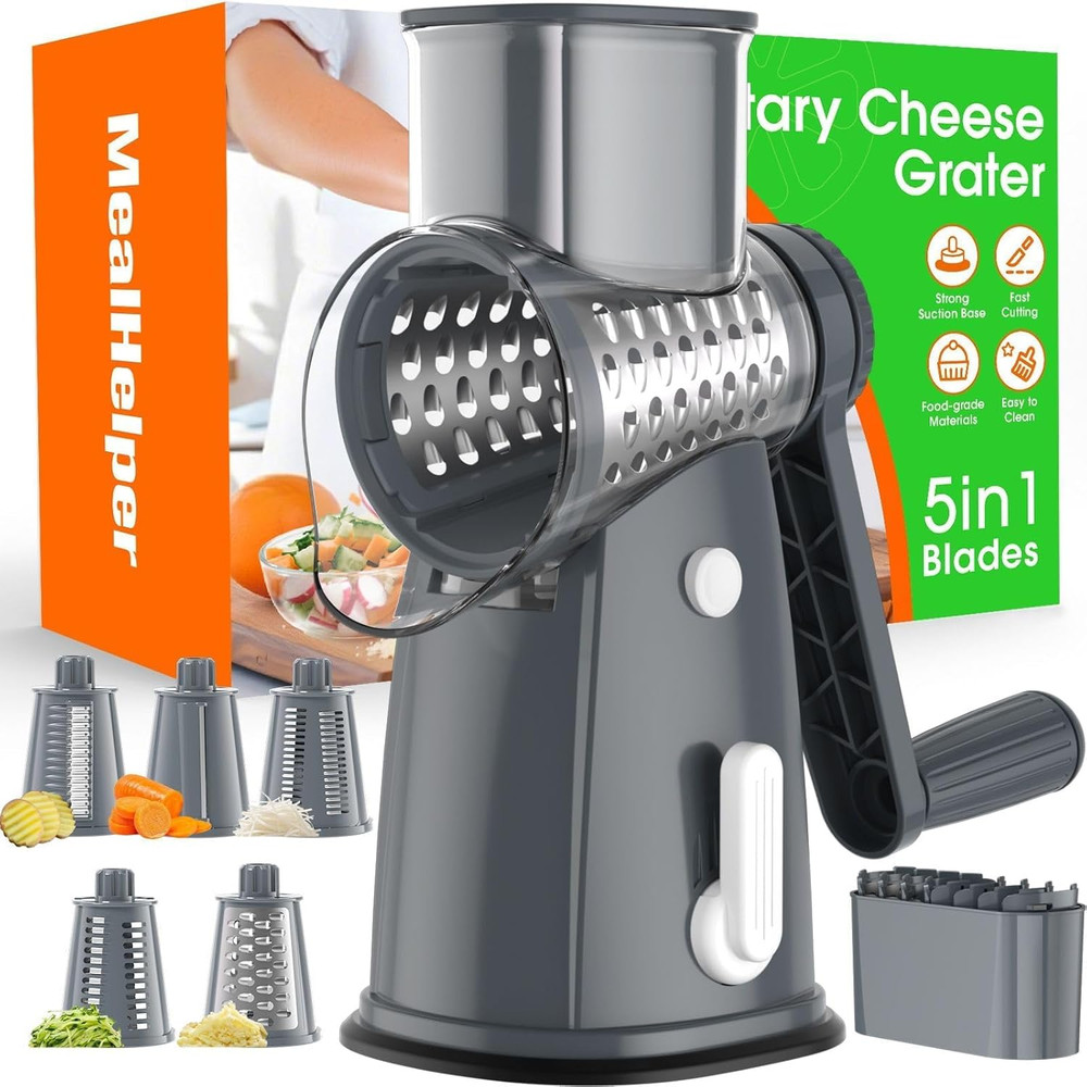 5 Blade Rotary Cheese Grater Hand Crank with Storage Box, Vegetable Chopper, Che