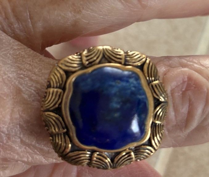 Large Barse Brass Lapis Luzuli Ring Beautiful Ring