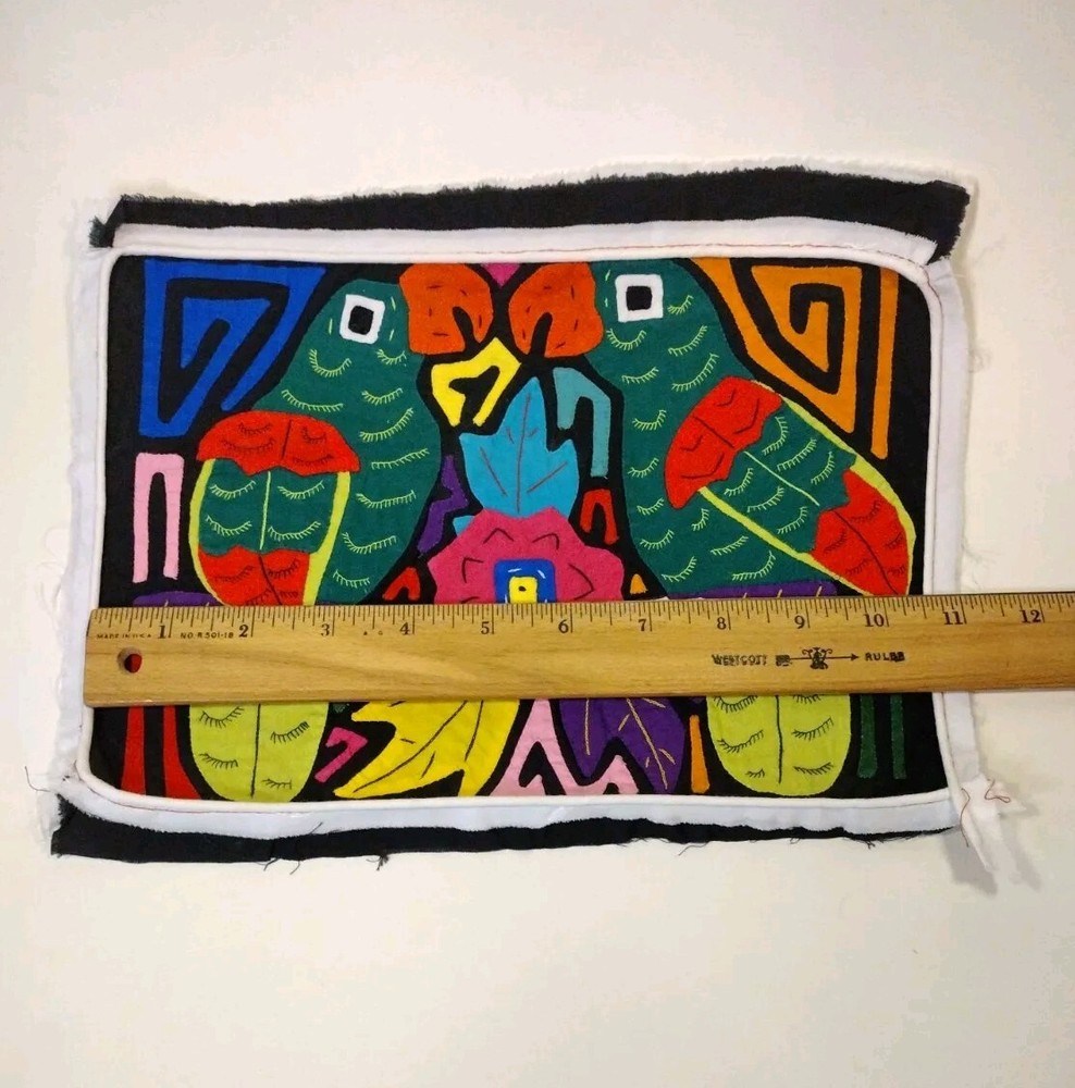 Parrots 2 Birds Textile Panel 8x11" Project Ready Mola Inspired