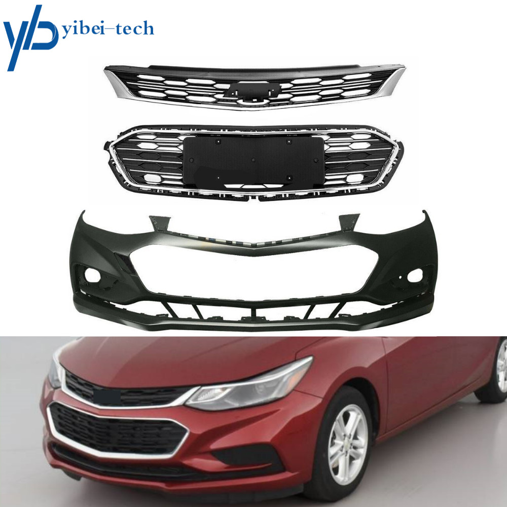 For 2016 2017 2018 Chevy Cruze Front Bumper Cover & Front Upper+Lower Grille