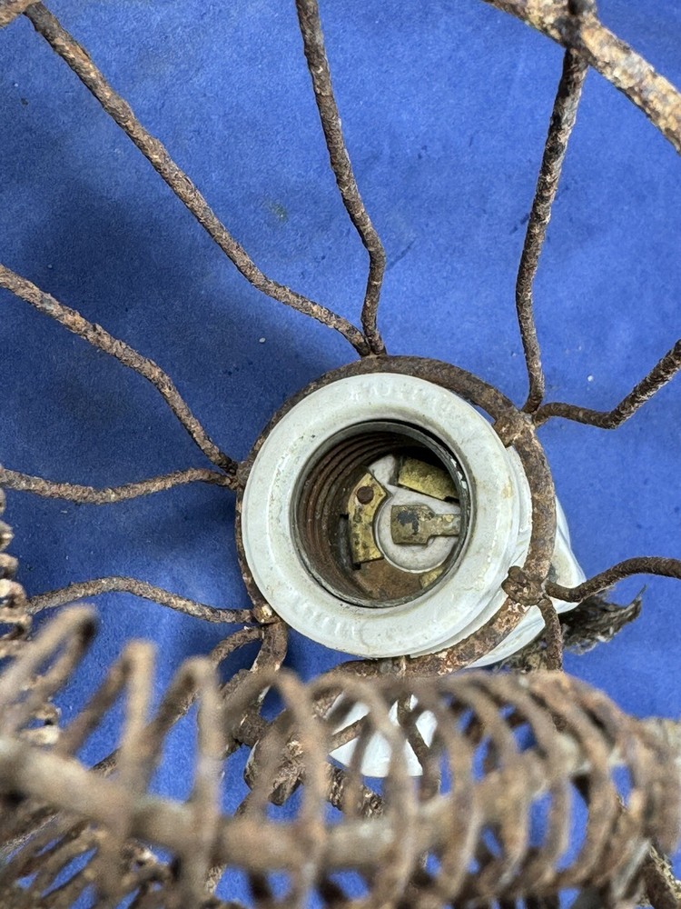 C.1915 Weber Porcelain Socket & Paddle Switch w/ Metal Cage ~ Old Drop Light
