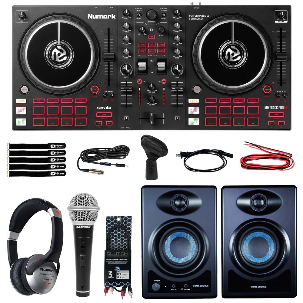Numark Mixtrack Pro FX 2-Deck DJ Controller Starter Pack w Speakers, Microphone
