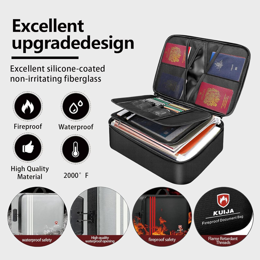 Fireproof Document Box with Lock, Hard Case Files Safe Organizer, 8-Layer Firepr