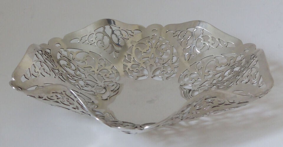 Vintage Solid Silver PIERCED DISH 3.11 tr oz B'ham 1963 nice cond. 96.9g - 5.1"