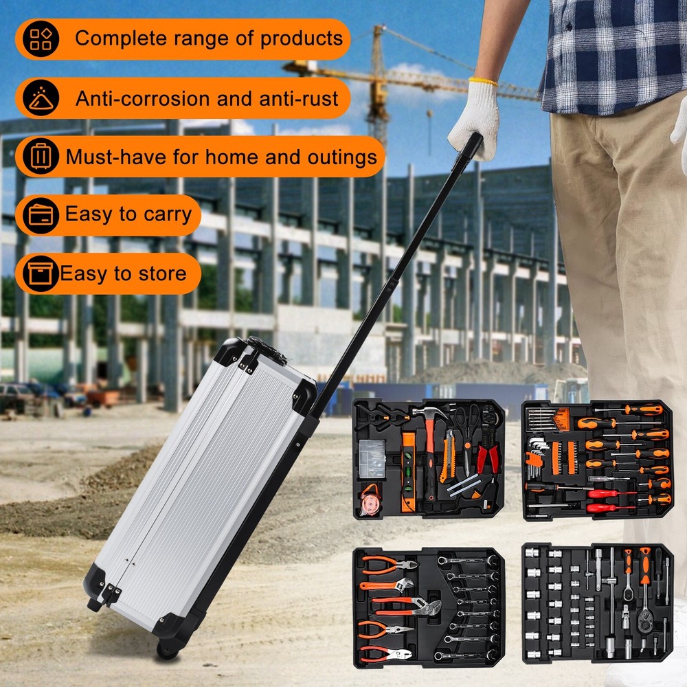 187-Piece Auto & Home Tool Kit with Rolling Box - Mechanic & DIY Set