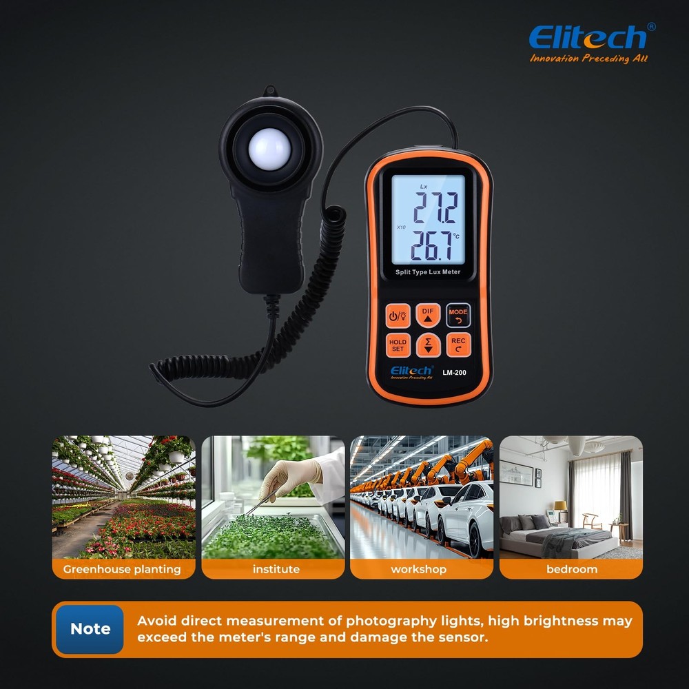 LM200 Digital Light Meter 200,000 Lux Handheld Illuminance LCD Display