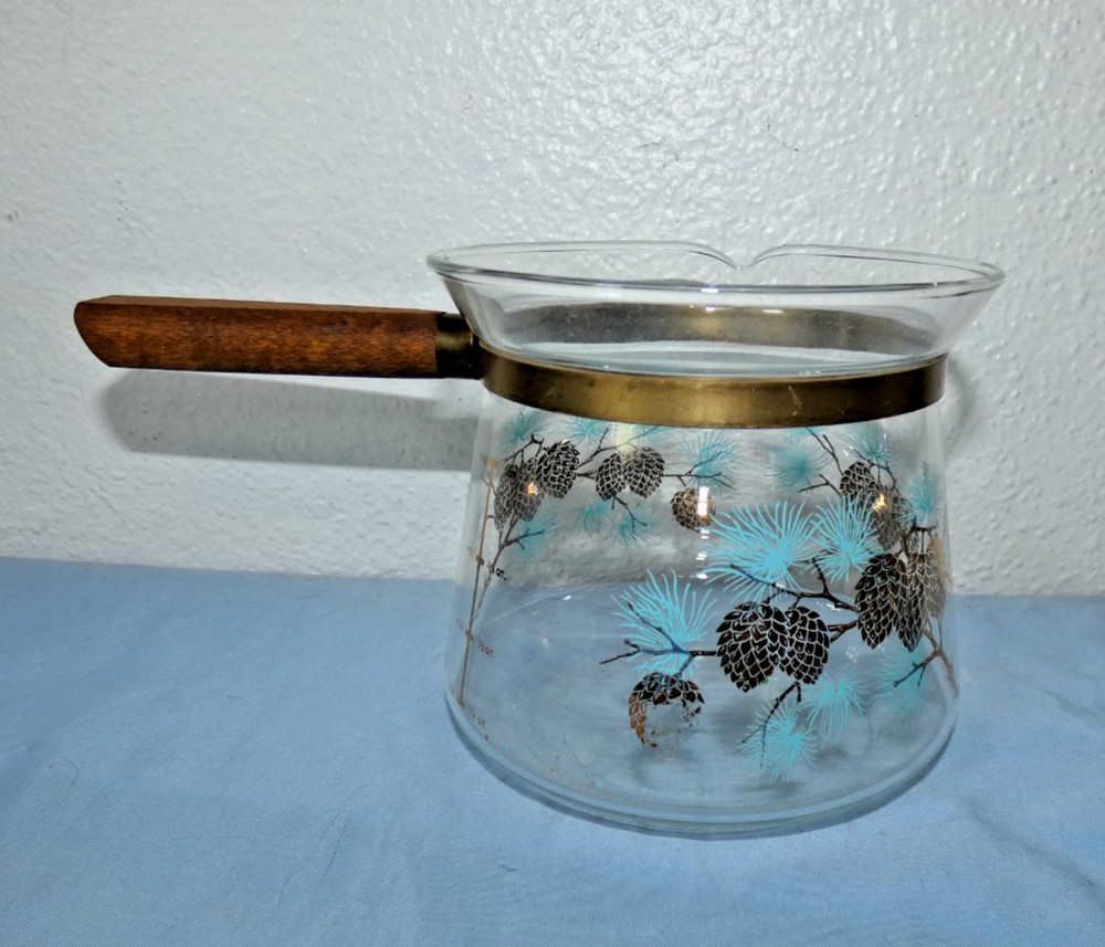 Libbey Replacement Glass Tea Pot Pinecone Aqua & Gold