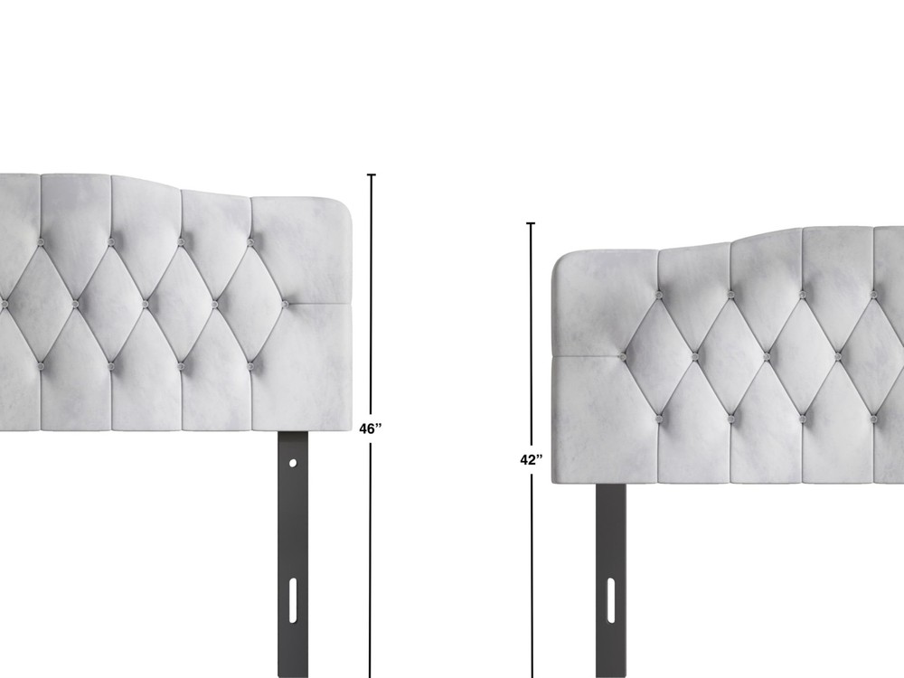 Queen Crystal Diamond Button Tufted Velvet Upholstered Adjustable Headboard, ...
