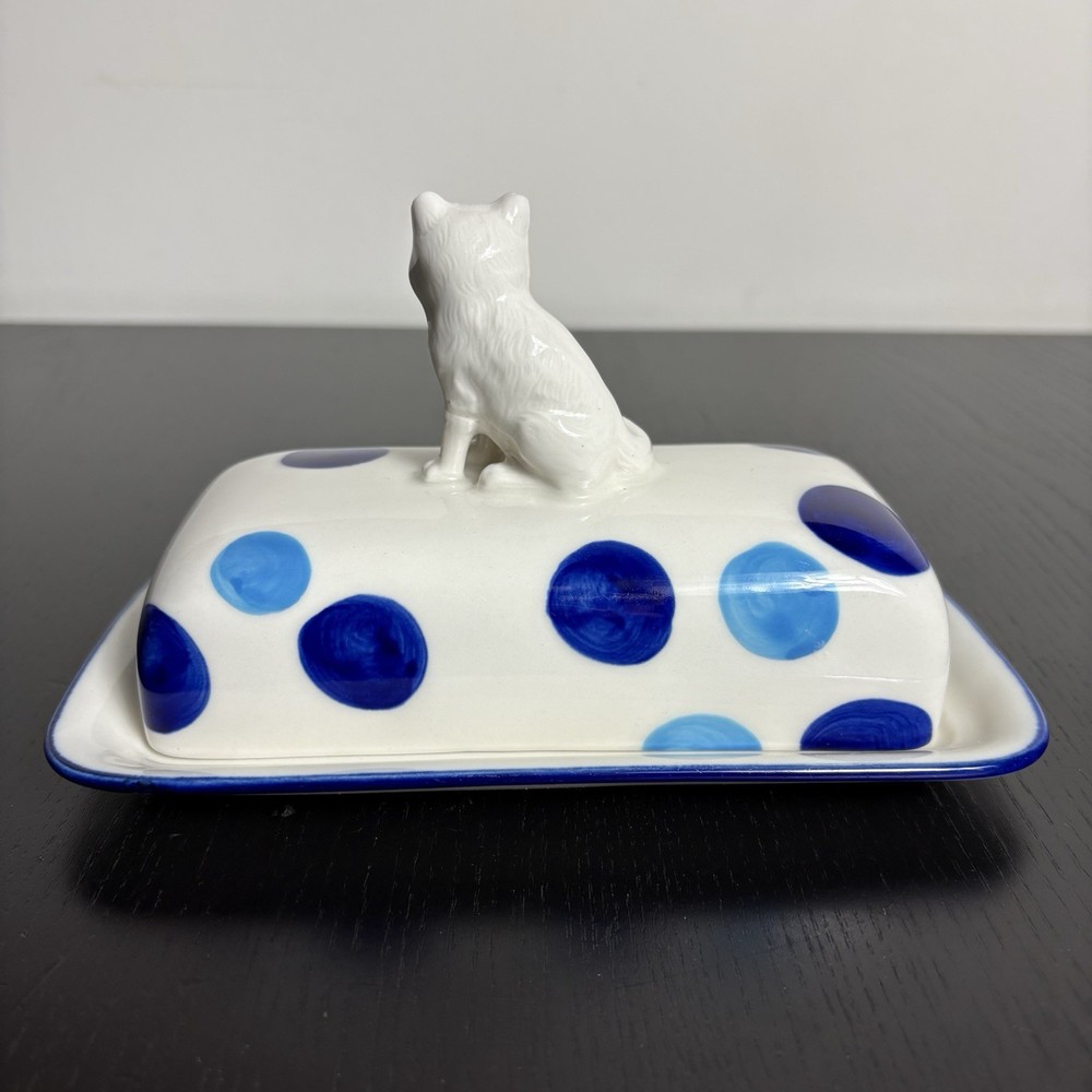 ANTHROPOLOGIE Dotty Fox Ceramic Butter Dish -- FLAWED, Read