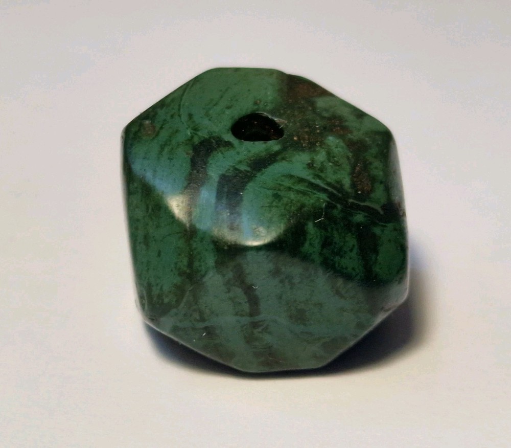 20.5mm ANCIENT LARGE CORNERLESS CUBE GREEN JASPER STONE BEAD