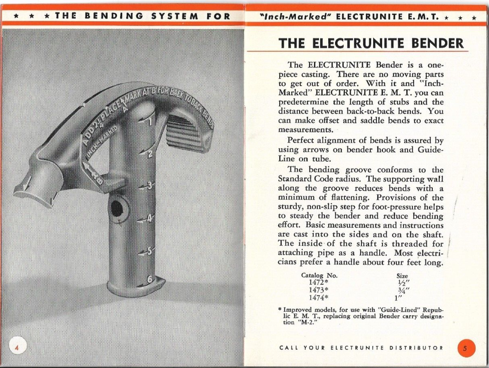 The Bending System For Republic "Inch-Marked" Electrunite E.M.T. 1956