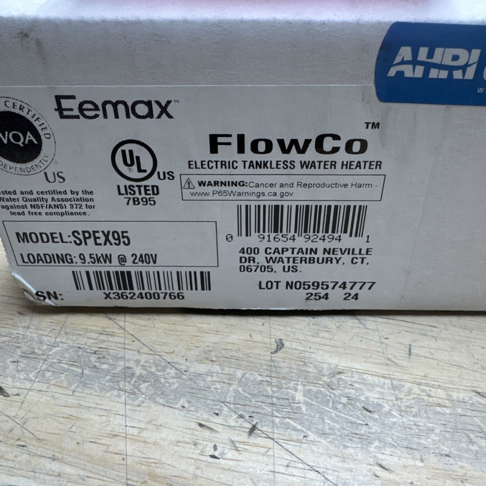 Eemax SPEX95 9.5kw 240V FlowCo Electric Tankless Water Heater🔥