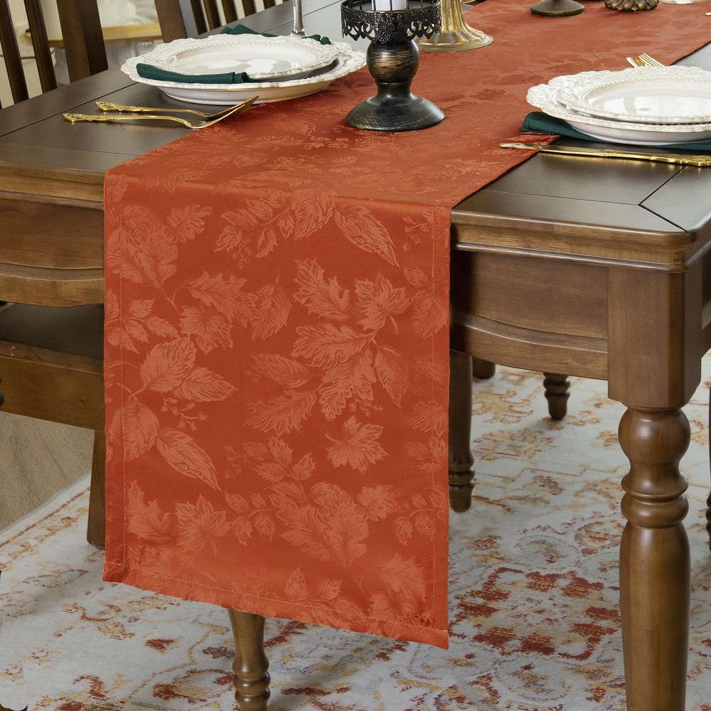 Jacquard Autumn Table RunnerFall Countryside Leaves Thanksgiving Table Runner...