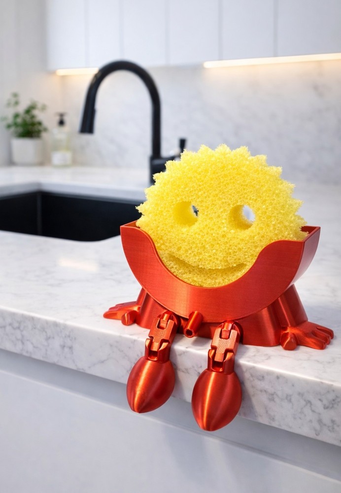 Scrub Daddy Sponge Holder, 3D Printed, Red, Moveable Legs, Kitchen Decor.
