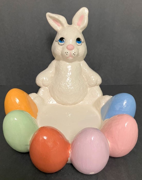 VINTAGE CERAMIC CANDY TRINKET EASTER DECOR BUNNY DISH