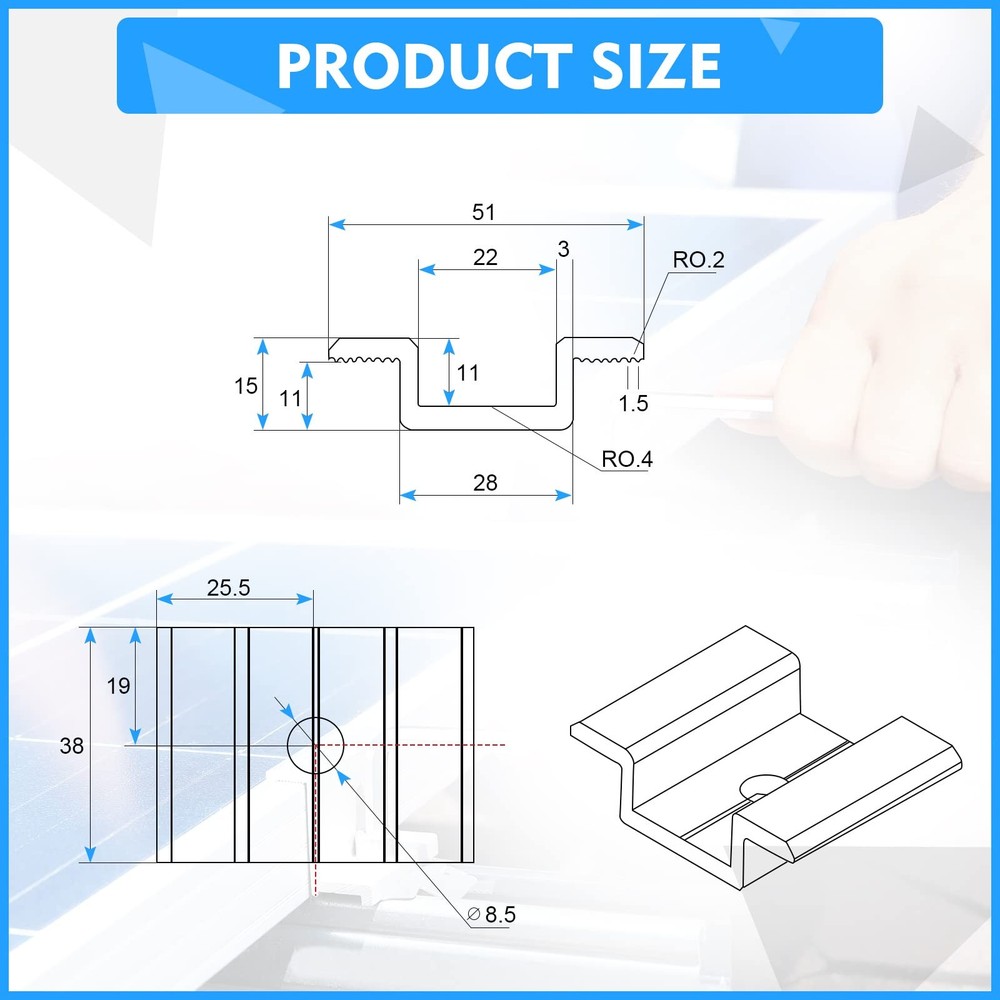 12 Pack Solar Panel Mid Clamps 1.06 Inch Solar Panel Bracket Aluminium Mounti...