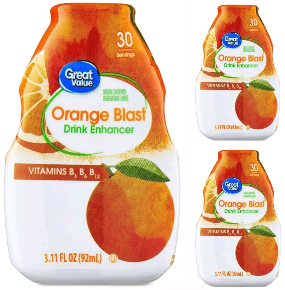 3 Pack Great Value Orange Blast Liquid Drink Enhancer Mix 90 Servings