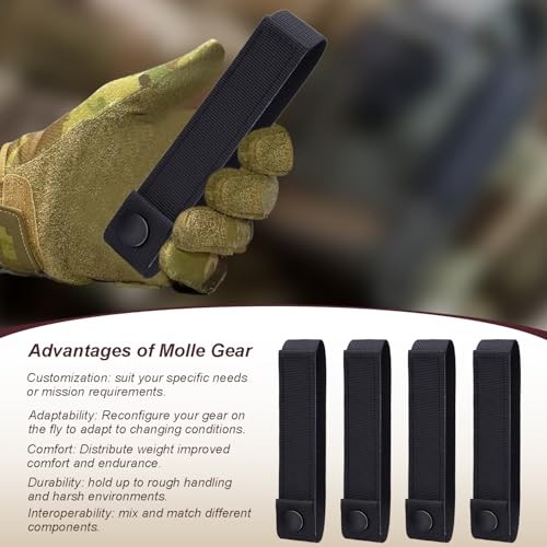 6 Inch Molle Straps with Snaps, 4 Pack Nylon Webbing Black