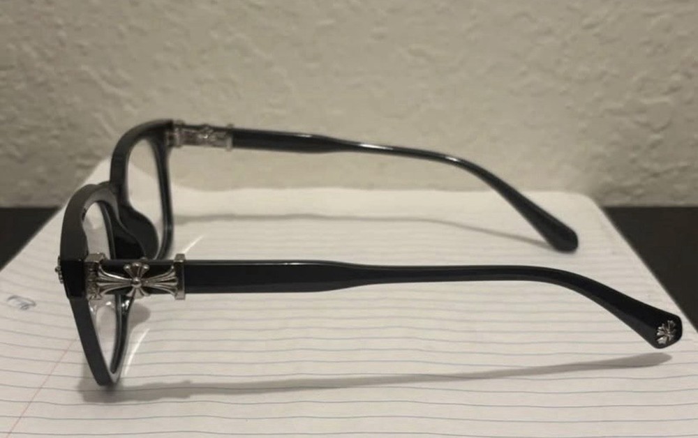 Chrome Hearts Black Square Full Rim Eyeglass Frames with Silver Accents