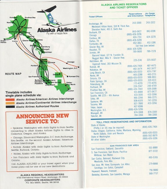 Alaska Airlines timetable 1983/05/31