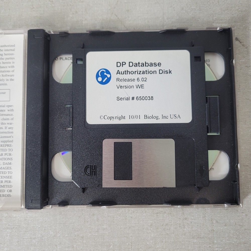 Biolog 650038 DP Database 6.p2 WE Program CD w/ Authorization Floppy Disk