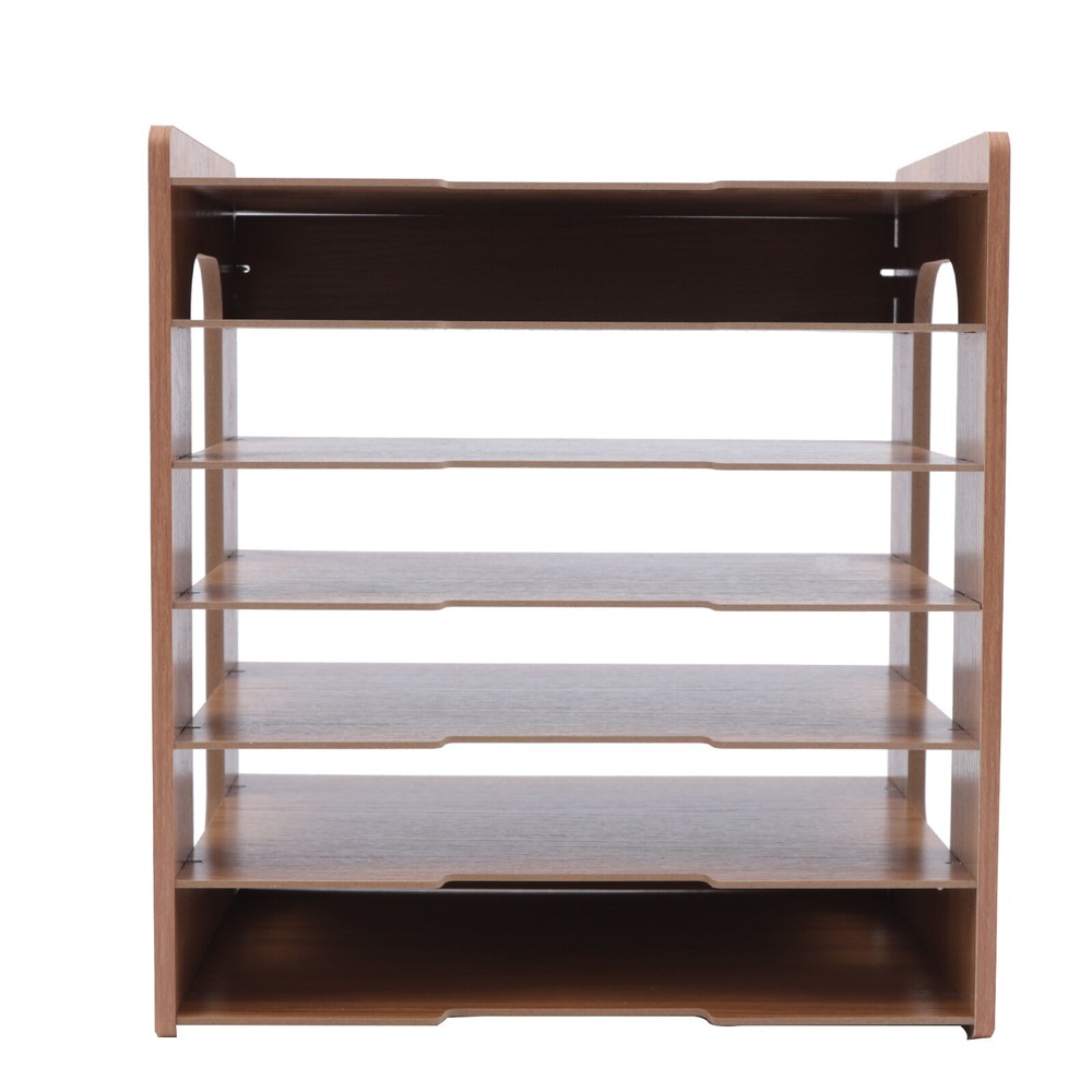 Wood Desktop Organizer Paper File Holder Home Office Document Storage Rack