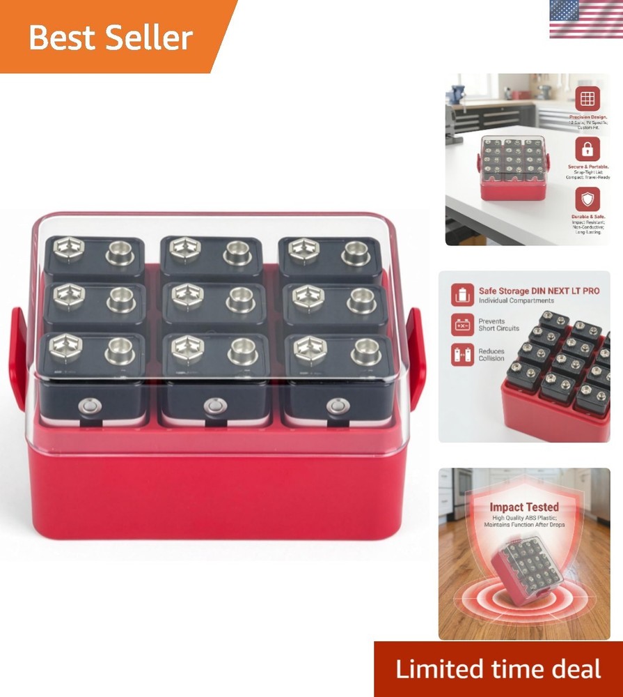Lightweight Protective Battery Storage Case for 12pcs 9V Batteries - Compact Red