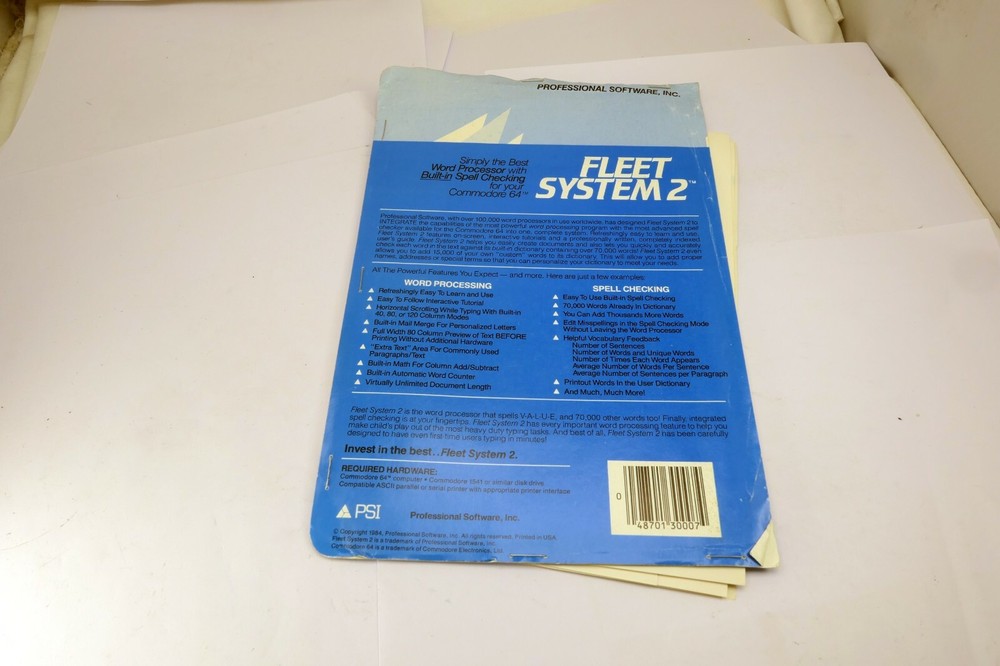 Fleet Systems 2 for Commodore 64 software reference chart