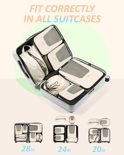 8 Set Compression Packing Cubes for Travel, Lightweight Compression Cubes for