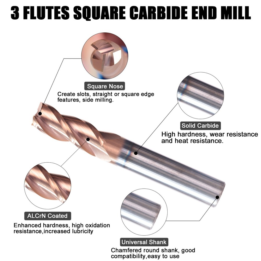 3 Flute 1/8"x1/2"x1-1/2" Variable Helix Solid Carbide End Mill - ALCrN Coated
