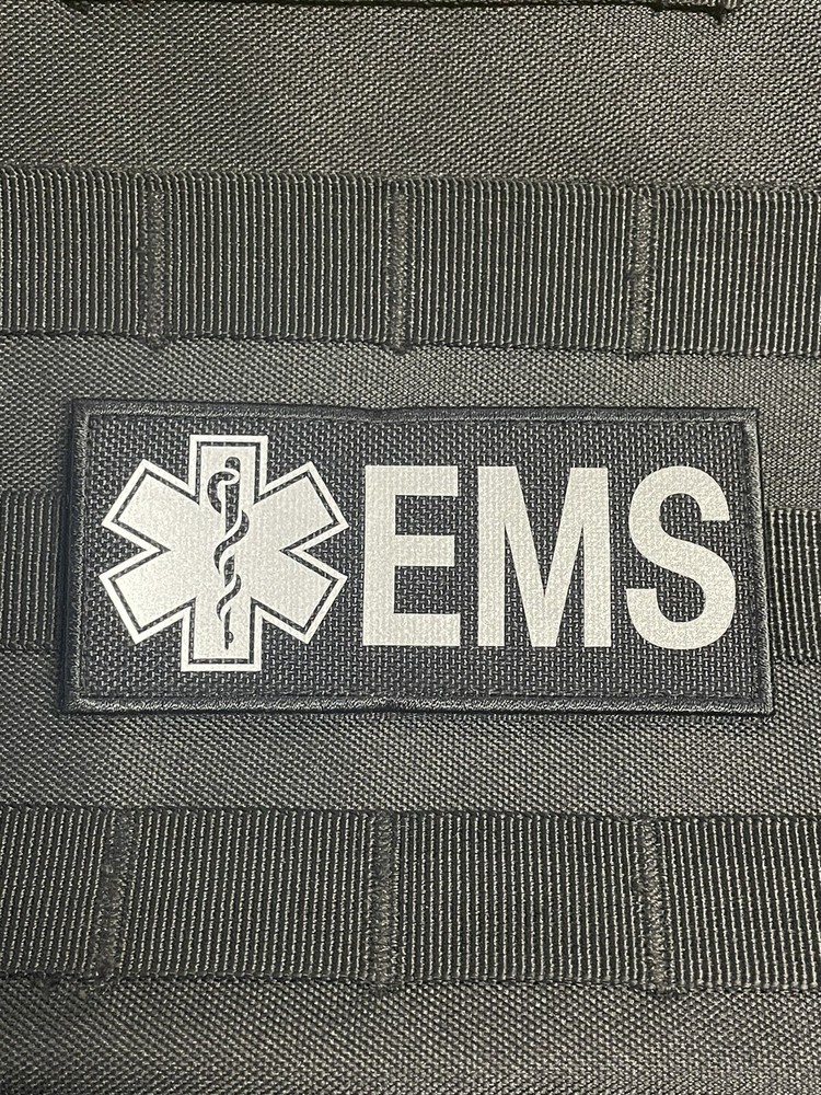 EMS Patch Reflective EMT Paramedic First Responder Medic Fire Hook Loop Black