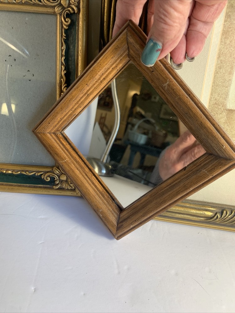 MCM Small Square Or Diamond Wall Mirror~Wood~Distressed