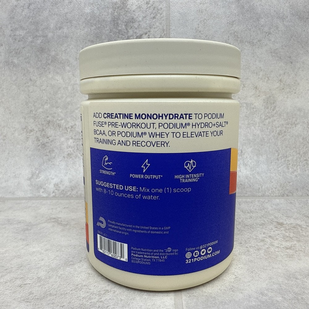 Podium Creatine Monohydrate, 50 Servings, Unflavored, Boost Strength