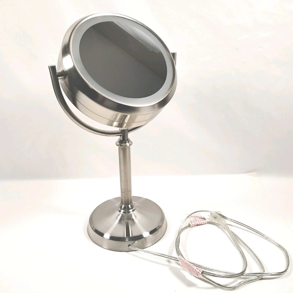 Intertek Nickel Brushed Magnifying Makeup Mirror Double Sided Light Up 18x10