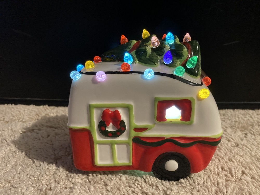 Light Up Ceramic Bisque Christmas Camper 5”long W/light Kit
