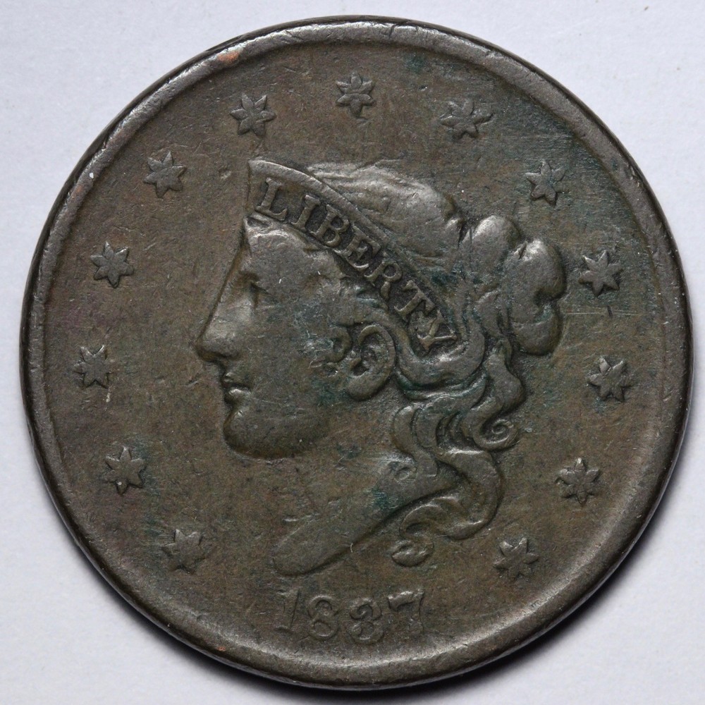 1837 Coronet Head Large Cent VF E125 URQNM