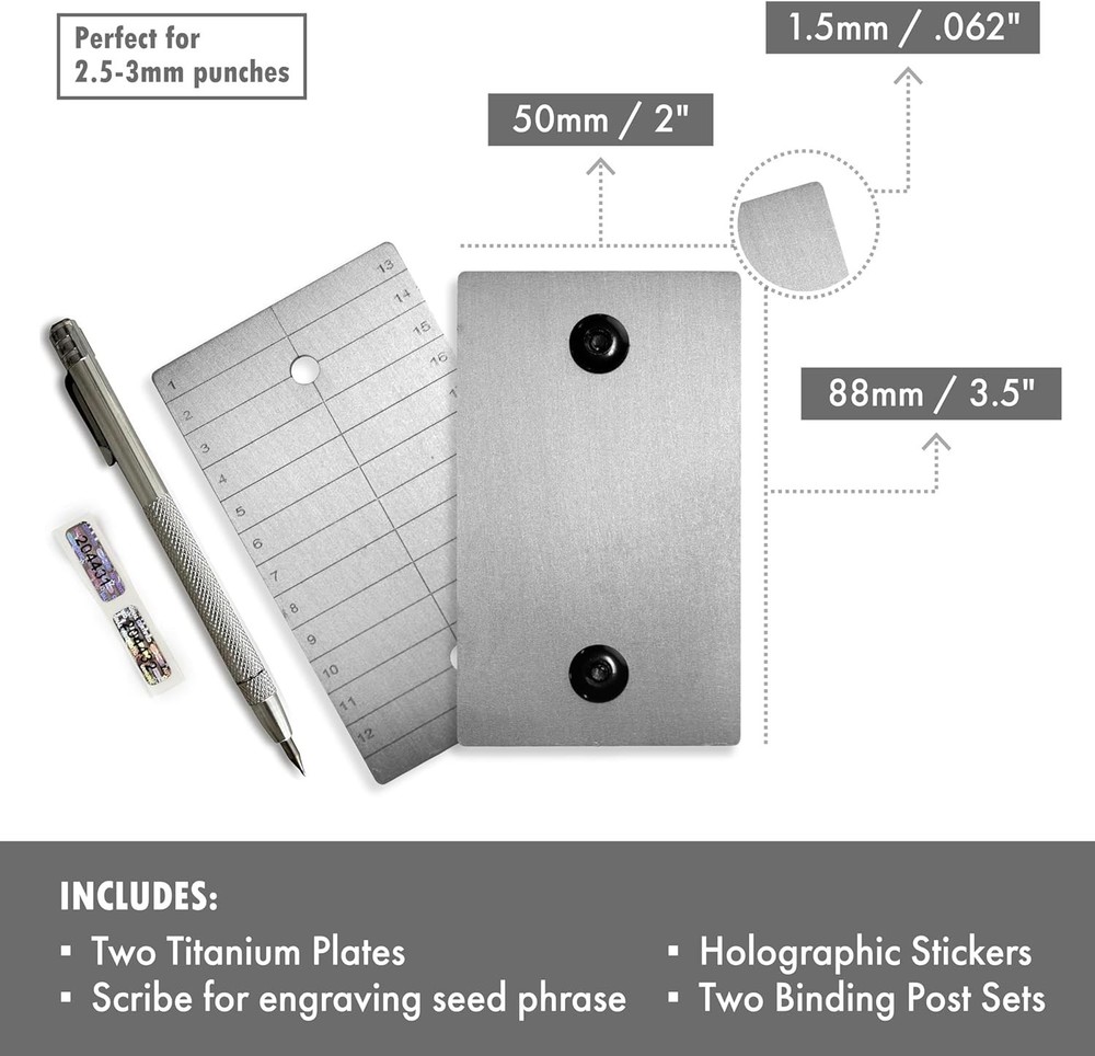 Discreet Titanium Seed Phrase Plates for Ultimate Crypto Security - 2 Plate Set
