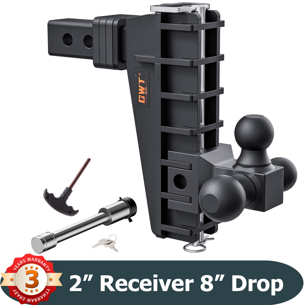 Adjustable Trailer Hitch 2 Inch Receiver 8 Inch Drop Hitch Tri-Ball Heavy Duty