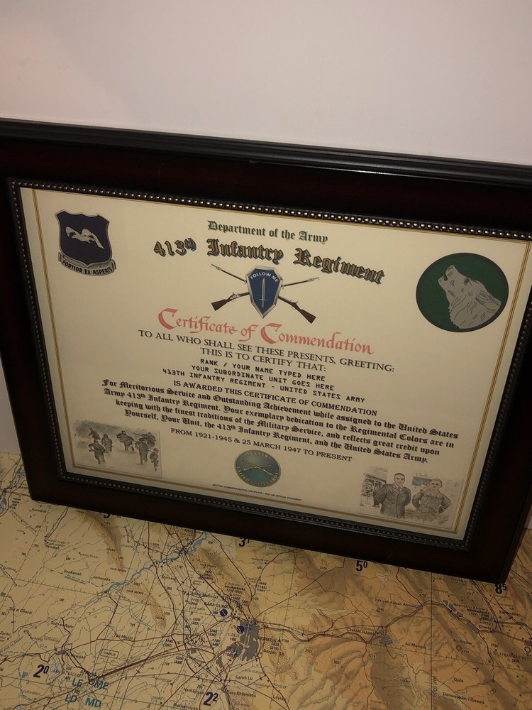 413TH INFANTRY REGIMENT / COMMEMORATIVE - CERTIFICATE OF COMMENDATION