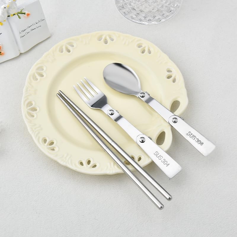 Camping Utensil Set with Case Folding Tableware Cutlery Foldable Spoon Fork C...
