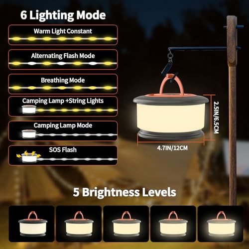 Camping String Lights, 4-in-1 Quick Storage Rechargeable Tent 2 Pack Orange