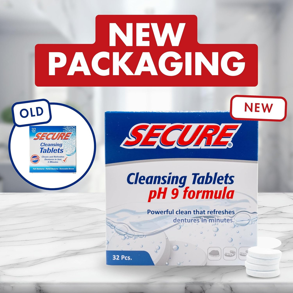 Secure Daily Cleansing Tablets - Ph 9 Formula Thoroughly Cleans Dentures - FSA