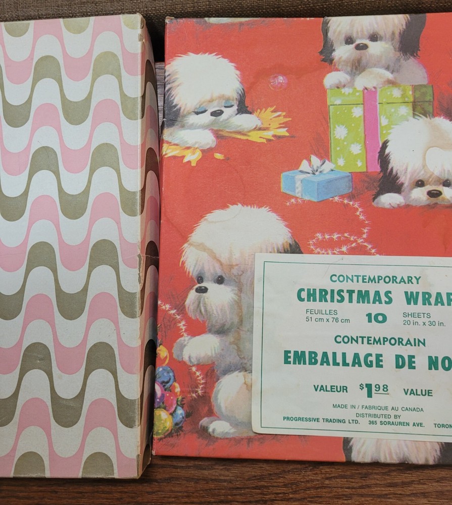 Three EMPTY Vintage Christmas Gift Wrap Boxes. Classic 1960s designs.