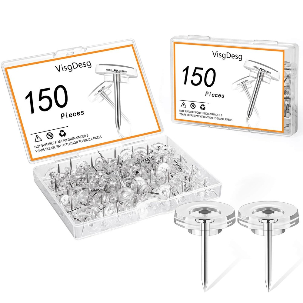 150Pcs Clear Push Pins Tacks, Thumb Reusable Flat Head