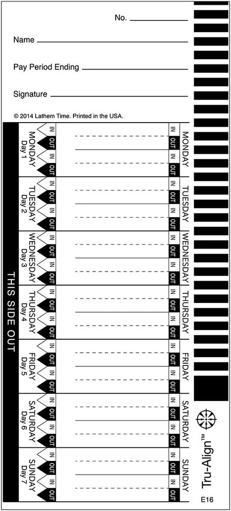 Weekly Time Clock Cards for 1600E