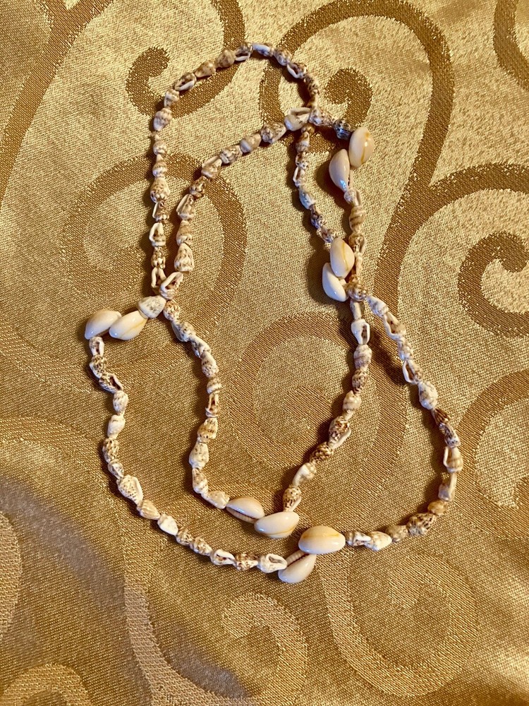 Beige & Cowrie Shell Necklace 34"